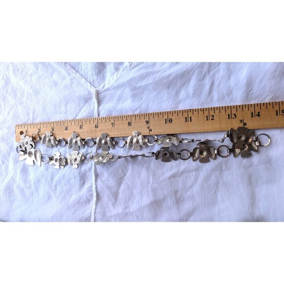 VTG Southwestern Silver Toned Thunderbird Metal Concho Chain Belt Boho Hippie main image 7